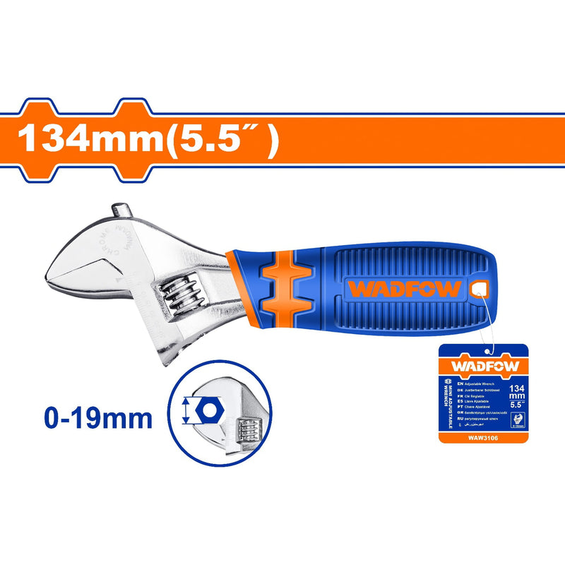 Mini Llave inglesa Longitud 5.5" Ajustable: 0-19mm. Diseño de mango ergonómico.