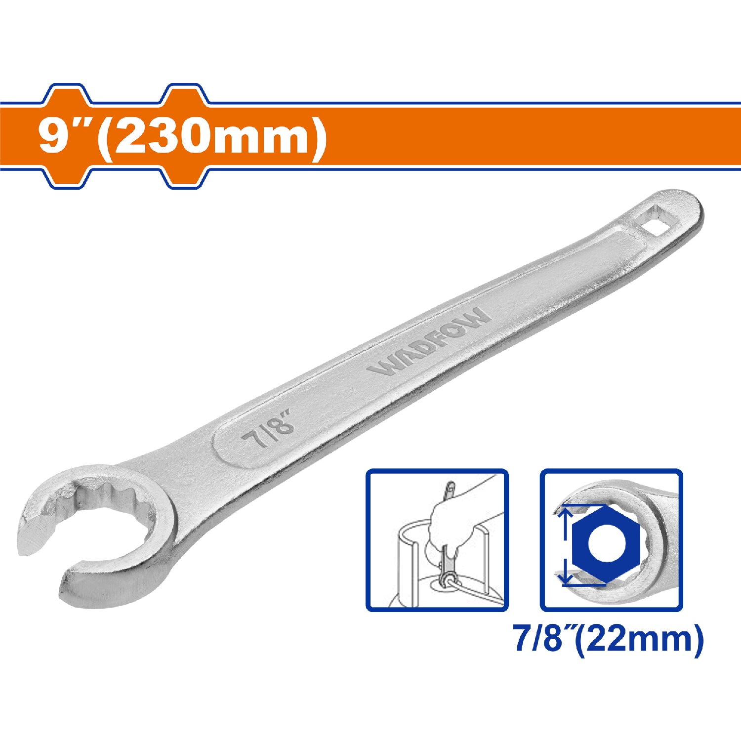 Llave para tanque de gas 9" 230mm. Tamaño: 7/8" (22mm). Cromado. Acero al carbono #45