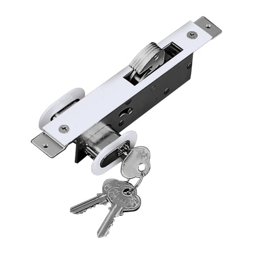 Cerradura de gancho para perfil angosto, con placa aluminio, doble cilindro ovalado con 3 llaves . C