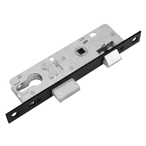 Cerradura perfil angosto de pestillo doble manija.color negro. Backset 23 mm; 14x38x146 mm. C-C 66 m