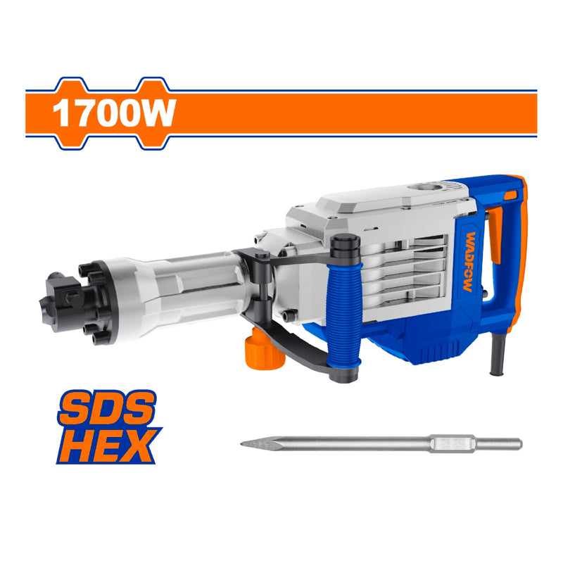 Demoledor SDS HEX 1700W, 110V-120V~60Hz, 2000bmp, 50J. Antivibratorio. Incluye 1 cincel. Demoledora