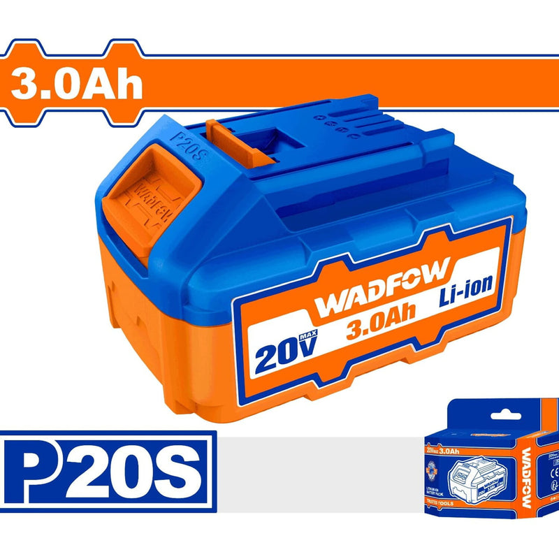 Batería de 20V wadfow. Litio 3.0 Ah. Indicador LED. Compatible con herramientas inalámbricas P20S