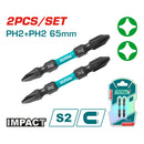 Puntas de Destornillador de Impacto PH2+PH2 65mm S2 Set de 2 pzas. Magnético. Tipo Phillips