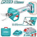 Tijera de Podar Inalámbrica 20V.Motor sin escobillas.25 mm (Batería 2.0Ah, cargador y maletín)
