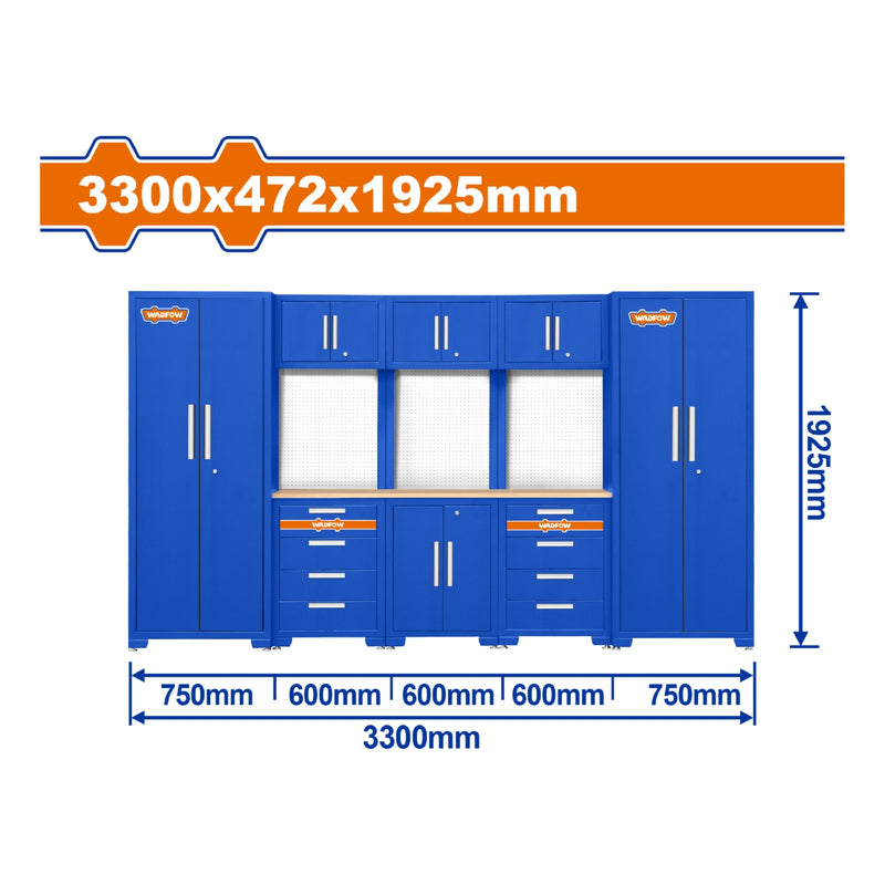 Armario Gabinete para Herramientas. 3300x472x1925mm. 8 piezas. Ideal en taller o bodega.