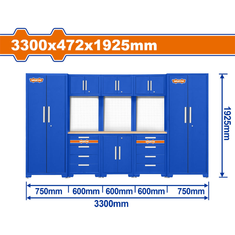 Armario Gabinete para Herramientas. 3300x472x1925mm. 8 piezas. Ideal en taller o bodega.