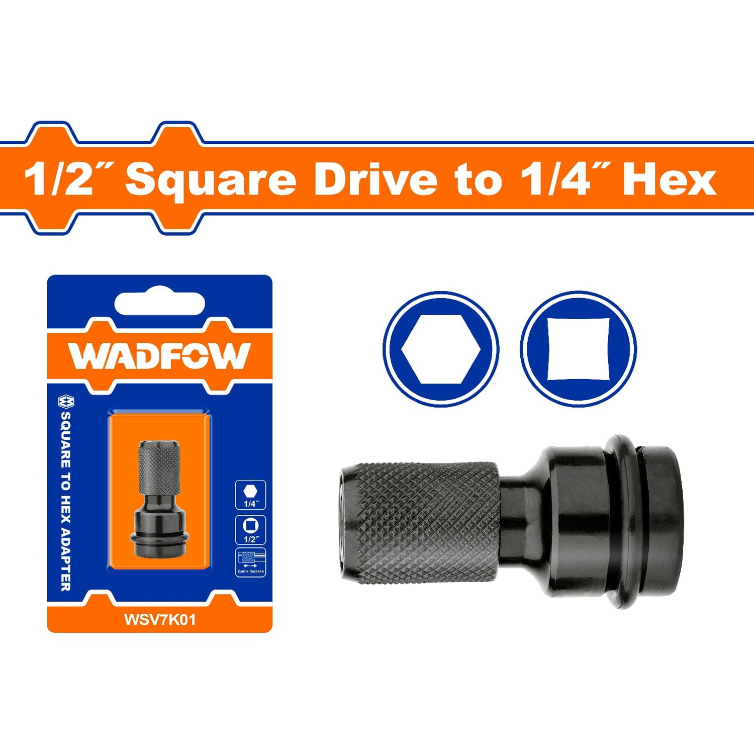 Adaptador para dado de impacto. 1/2" cuadrado a 1/4" Hexagonal.