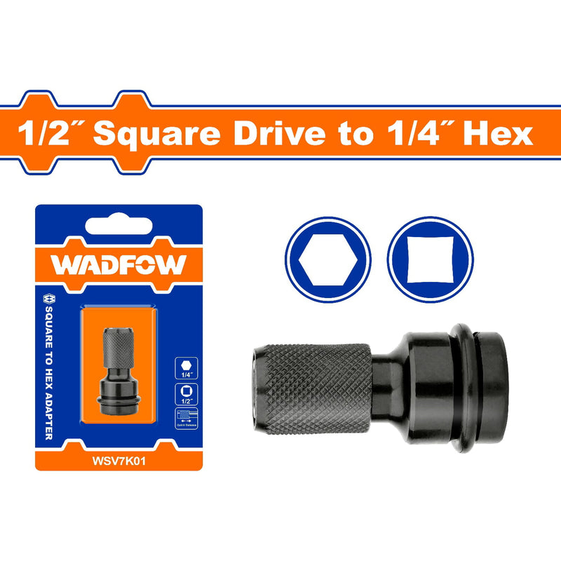 Adaptador para dado de impacto. 1/2" cuadrado a 1/4" Hexagonal.