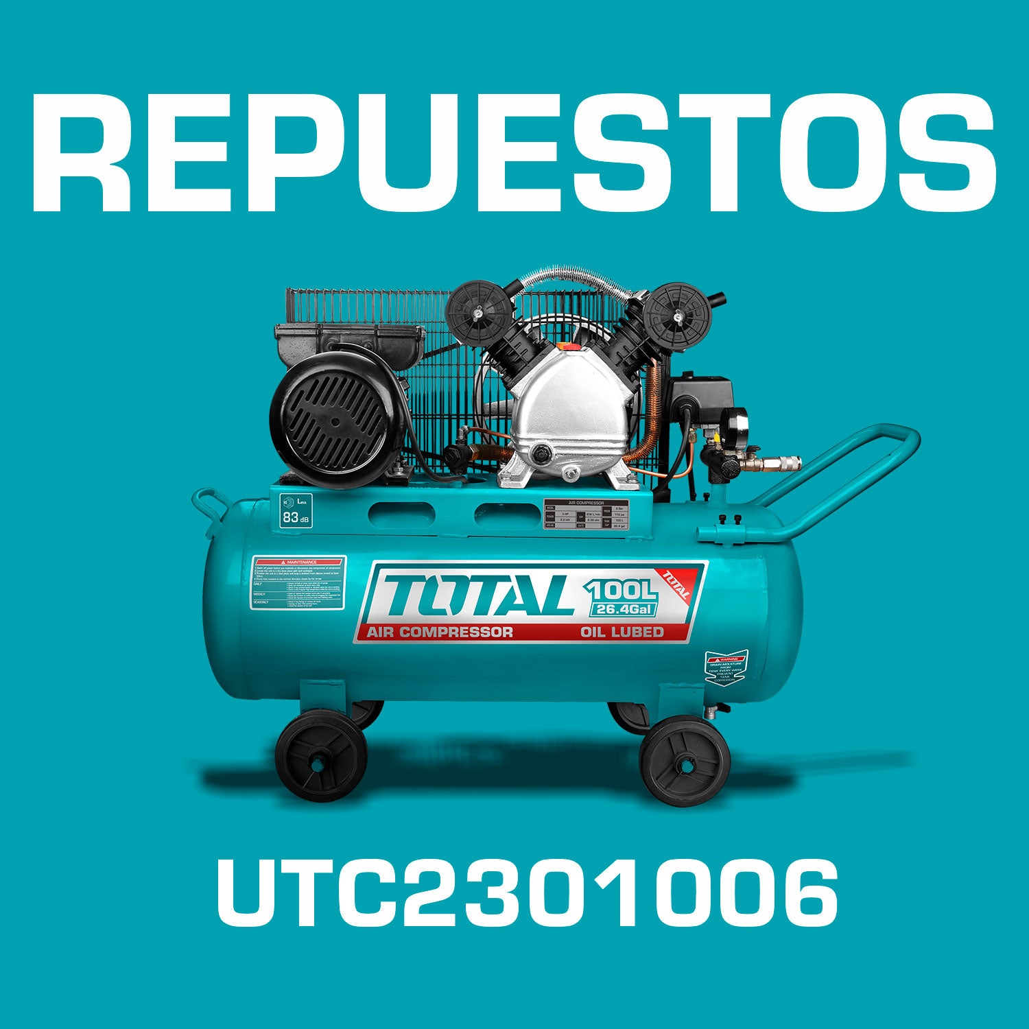 Repuestos Compresor de aire de correa, 100L(26.4Gal) 2.2kW (3HP). Codigo UTC2301006