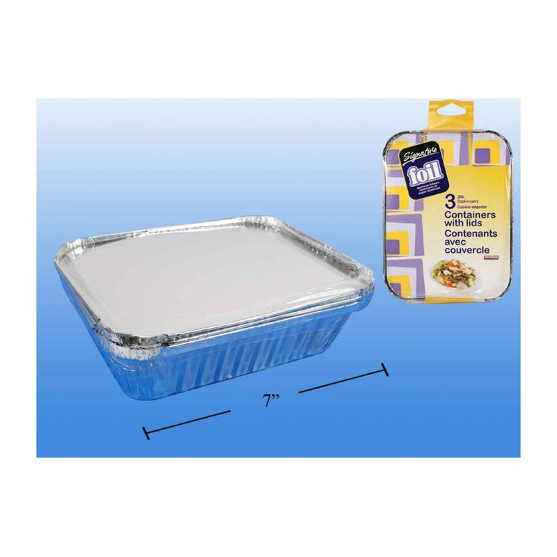 Recipiente de aluminio de 3 piezas y 2 lb con tapas, 7-1 / 4x5-3 / 8x2 "