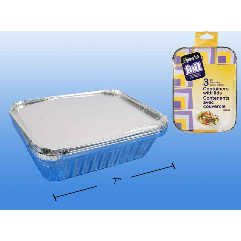 Recipiente de aluminio de 3 piezas y 2 lb con tapas, 7-1 / 4x5-3 / 8x2 "