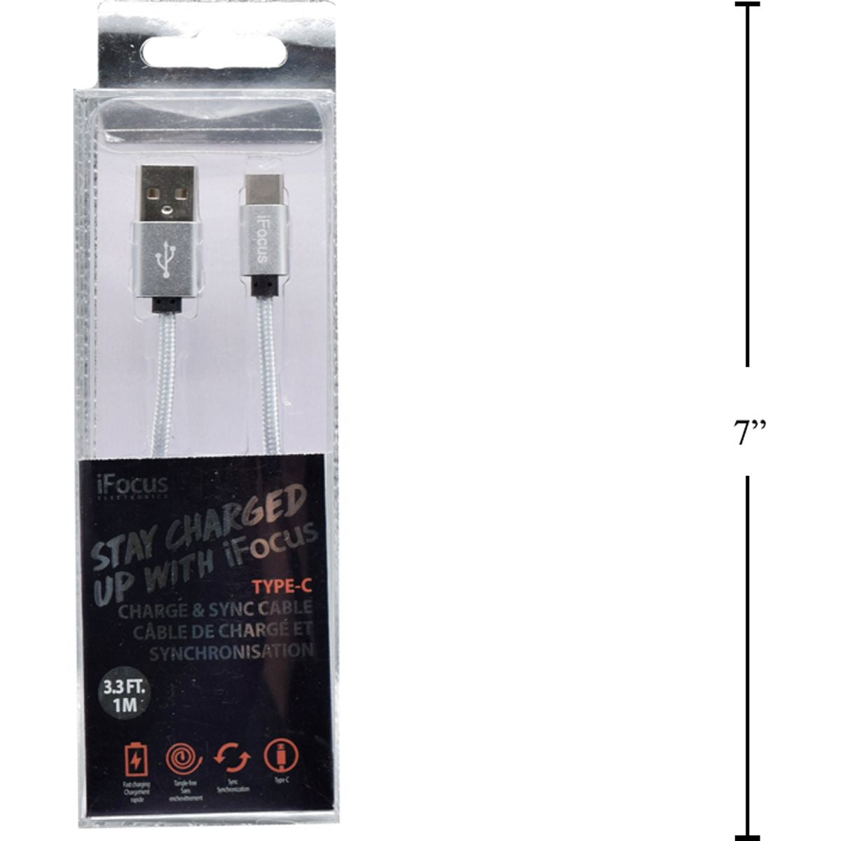 iFocus, cable de carga y sincronización 1M tipo C, plateado, caja de pvc + bandeja
