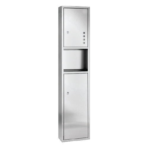 2 en 1  Papelera y Dispensador papel para montar a pared 1400x300x138 mm. Inox 304 satinado