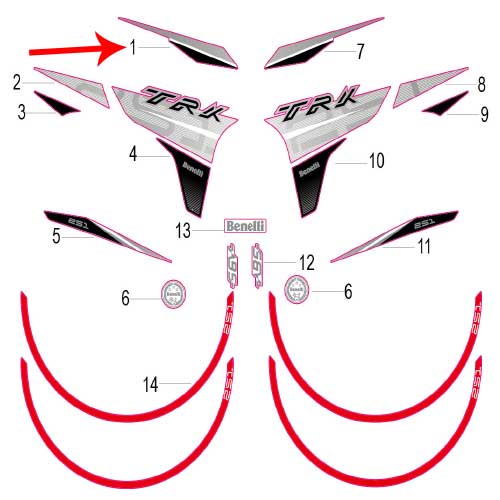 Calcomania del covertor frontal superior derecho (TRK251)