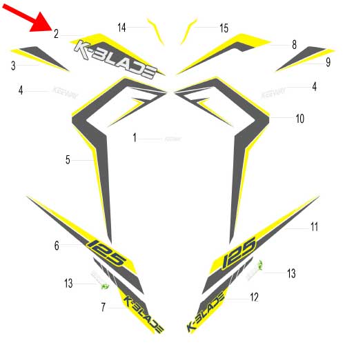 Calcomania derecha del frotal (K-BLADE125)