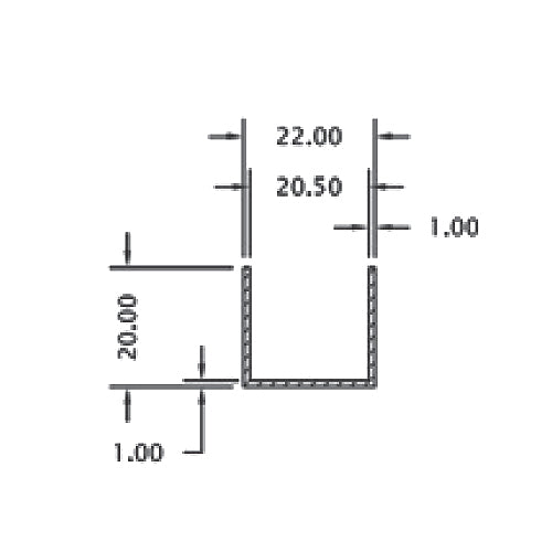 Uchanel inox 20 mm glass. 3 mts largo.T-304. acabado brillante.  (D1G001.24 -G003.3)