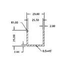 Uchanel alum. 25 mm glass. 3 mts largo. acabado Brillante.  (D1G003.9 -G003.10)