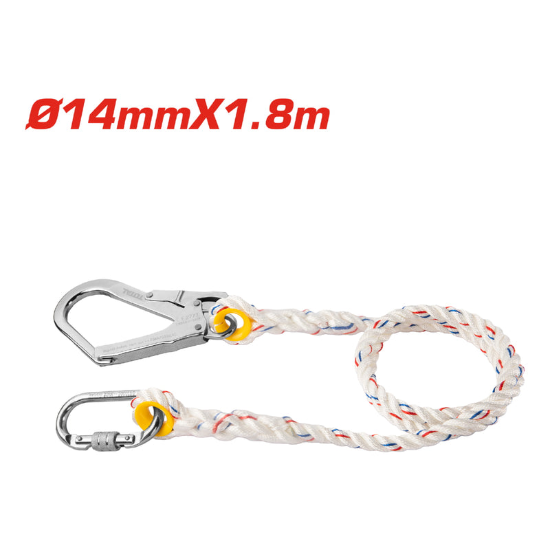 Cable de posicionamiento tipo cuerda nylon 1.80m con ganchos de cierre automático y mosquetón.