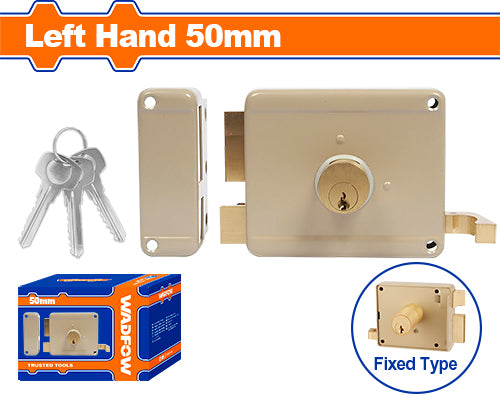 Cerradura de sobreponer para puertas. Cilindro Fijo. Lado Izquierdo de 50mm. Incluye 3 llaves.