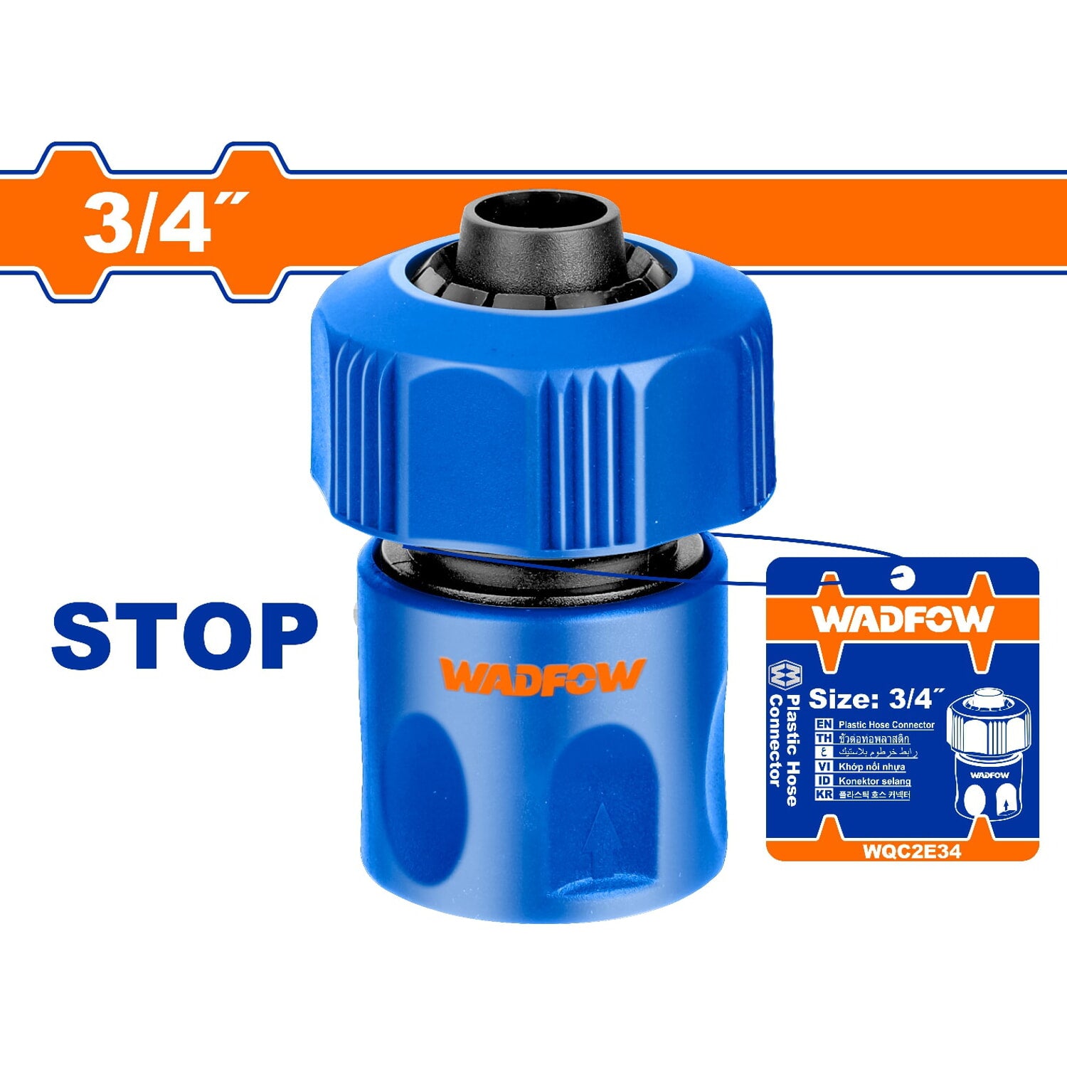 Conector rápido para manguera con adaptador de 3/4".Con función para detener el agua.