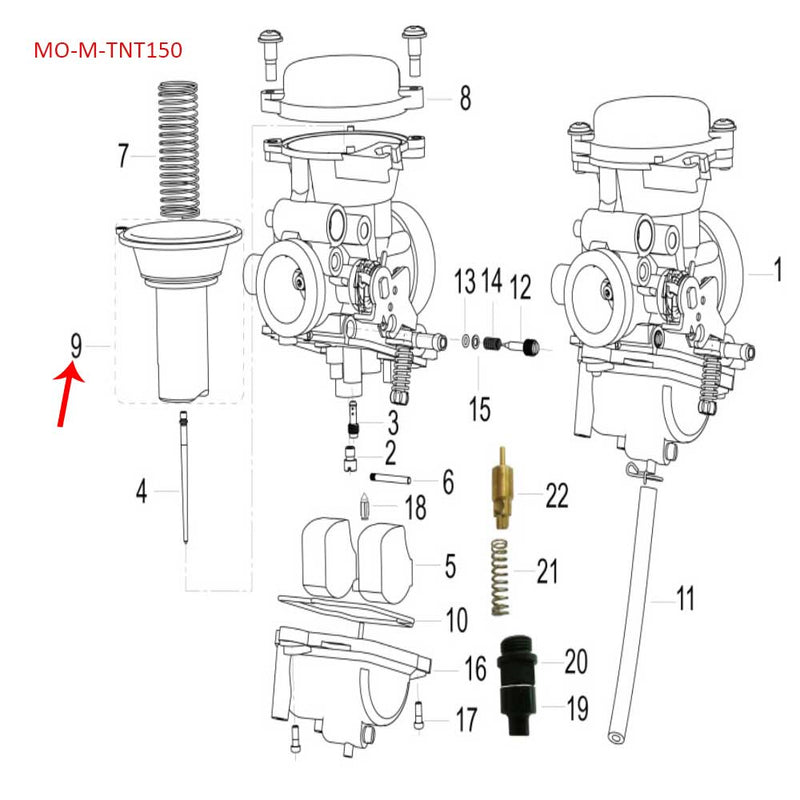 Piston de la valvula de carburador (TNT150)