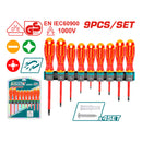 Destornilladores Aislados 1000V Mango ergonómico. Magnético. Punta redonda. Set de 9 piezas. Para electricista