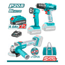 Combo Total 20V Drill, flexible y lampara (Gratis 2 baterías 4Ah+Cargador+Bolso+10 discos)