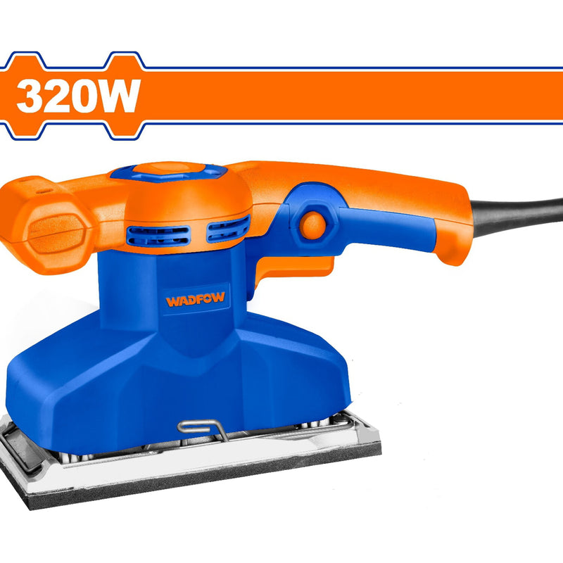 Lijadora de mano eléctrica 320W. 110-120V. Base: 7"x3-1/2". Incluye 1 hoja de papel para lijar.