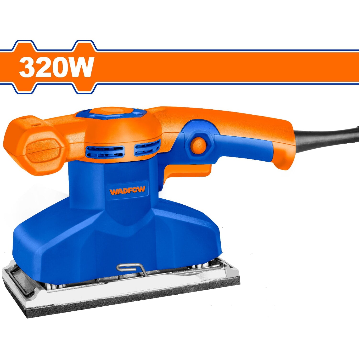 Lijadora de mano eléctrica 320W. 110-120V. Base: 7"x3-1/2". Incluye 1 hoja de papel para lijar.