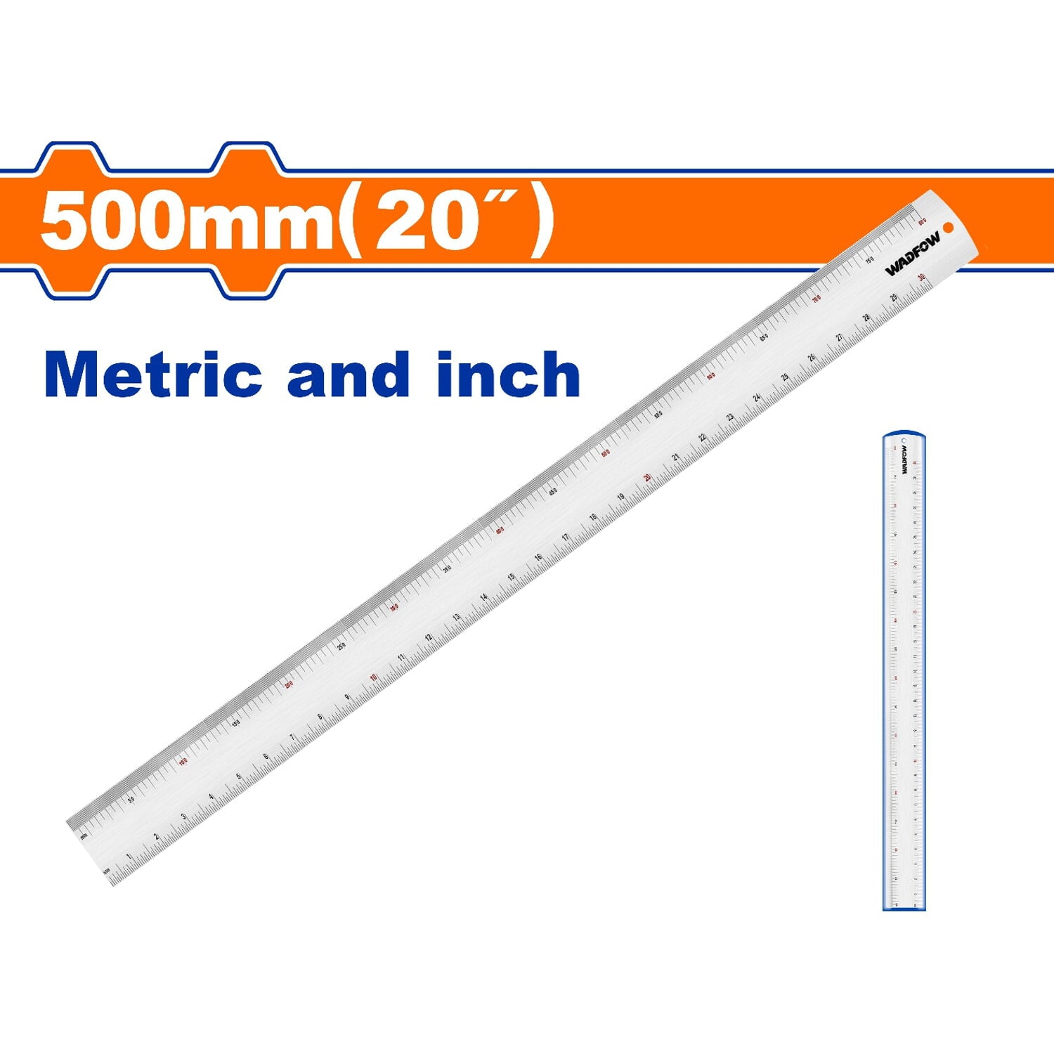 Regla de Acero de 20" Mide metros y pulgadas.