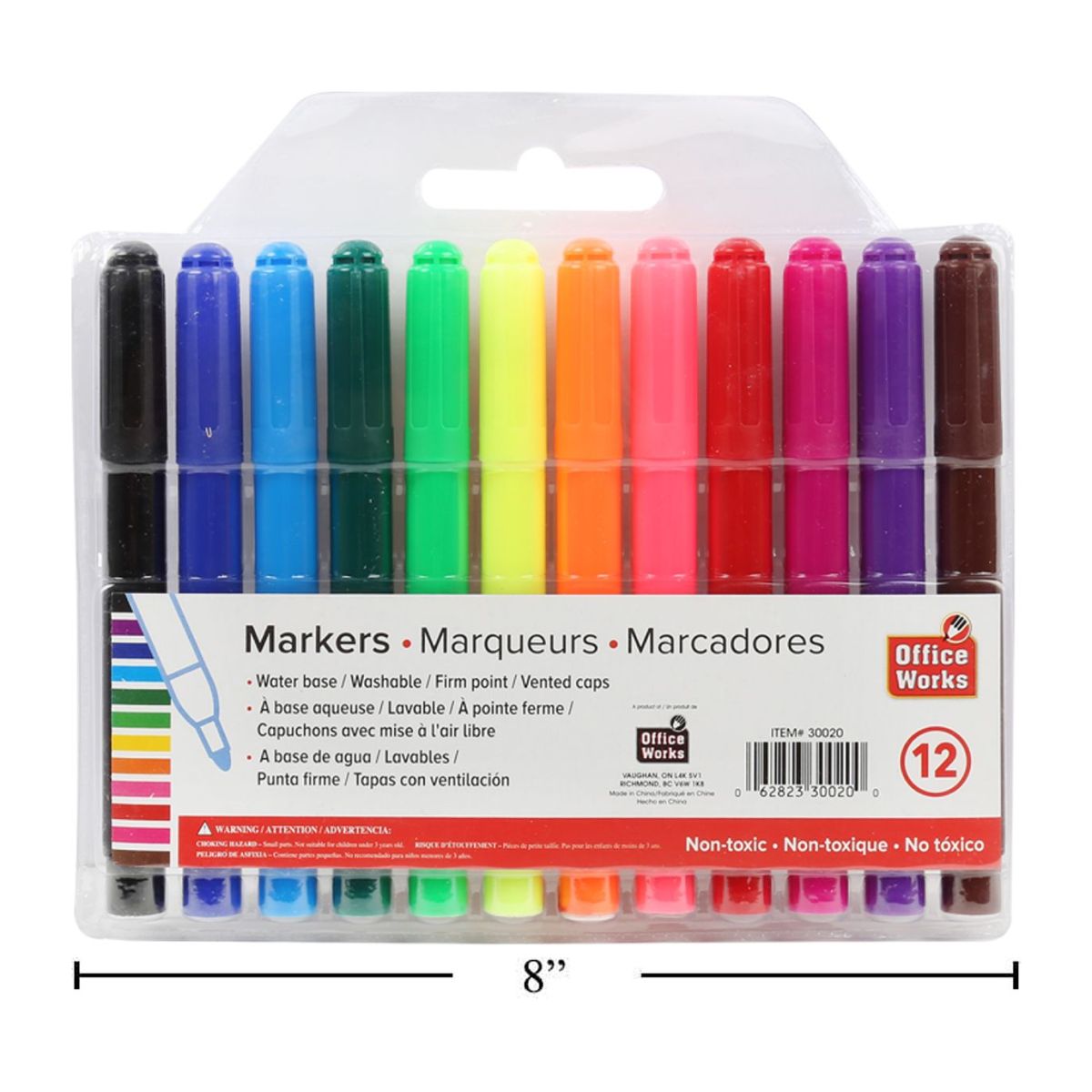 Marcadores de color de 12 piezas, punta redonda, bolsa de pvc