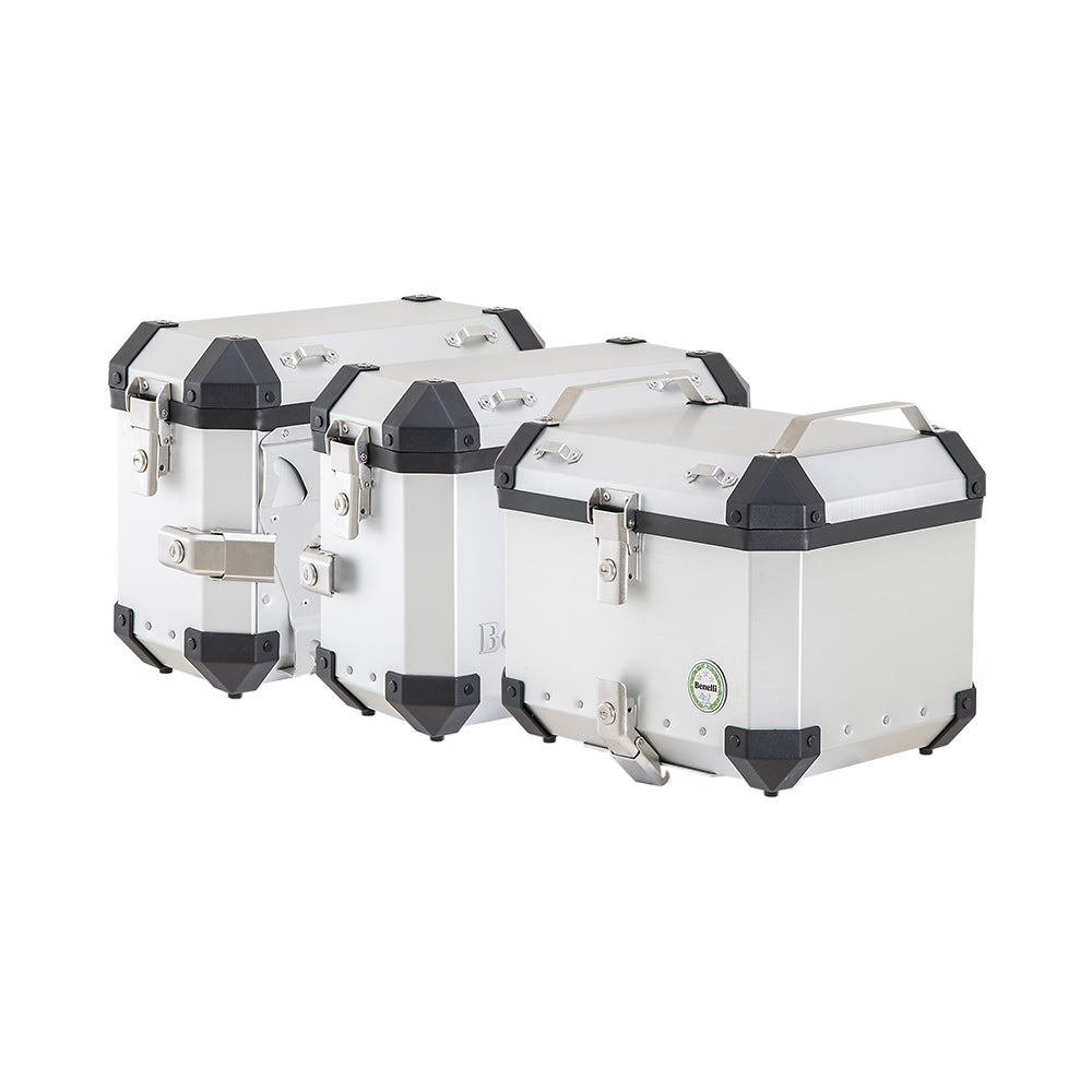 Kit de 3 Cajas TopCase+2SideCase modelo Benelli para TRK251 Color Aluminio incluye racks