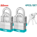 Candados laminados cortos 50mm. Set de 4 Carcasa ABS. Cilindro de latón. Incluye 4 llaves.