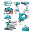 Combo 20V inalámbrico Total Drill, Llave impacto, Caladora, Sierra(2 Baterías 4A Carg. y bolso)
