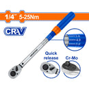 Torquímetro 1/4" 5-25Nm. Cr-V. Liberación rápida. Cr-Mo. Long: 238mm. Tolerancia de torque: ±4%
