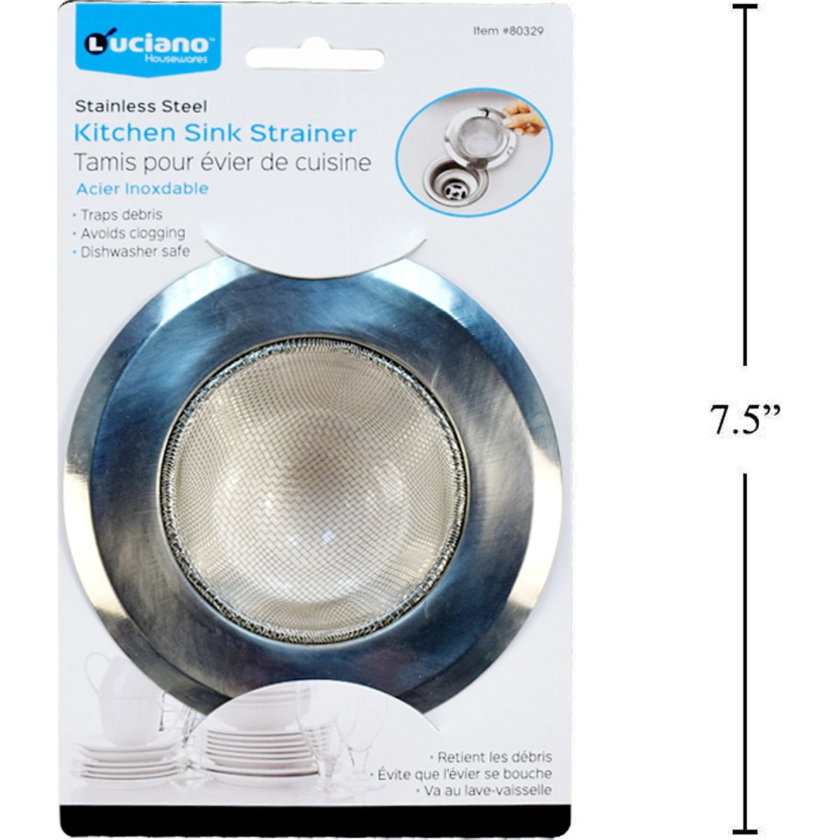 Luciano, Colador para fregadero de cocina, acero inoxidable