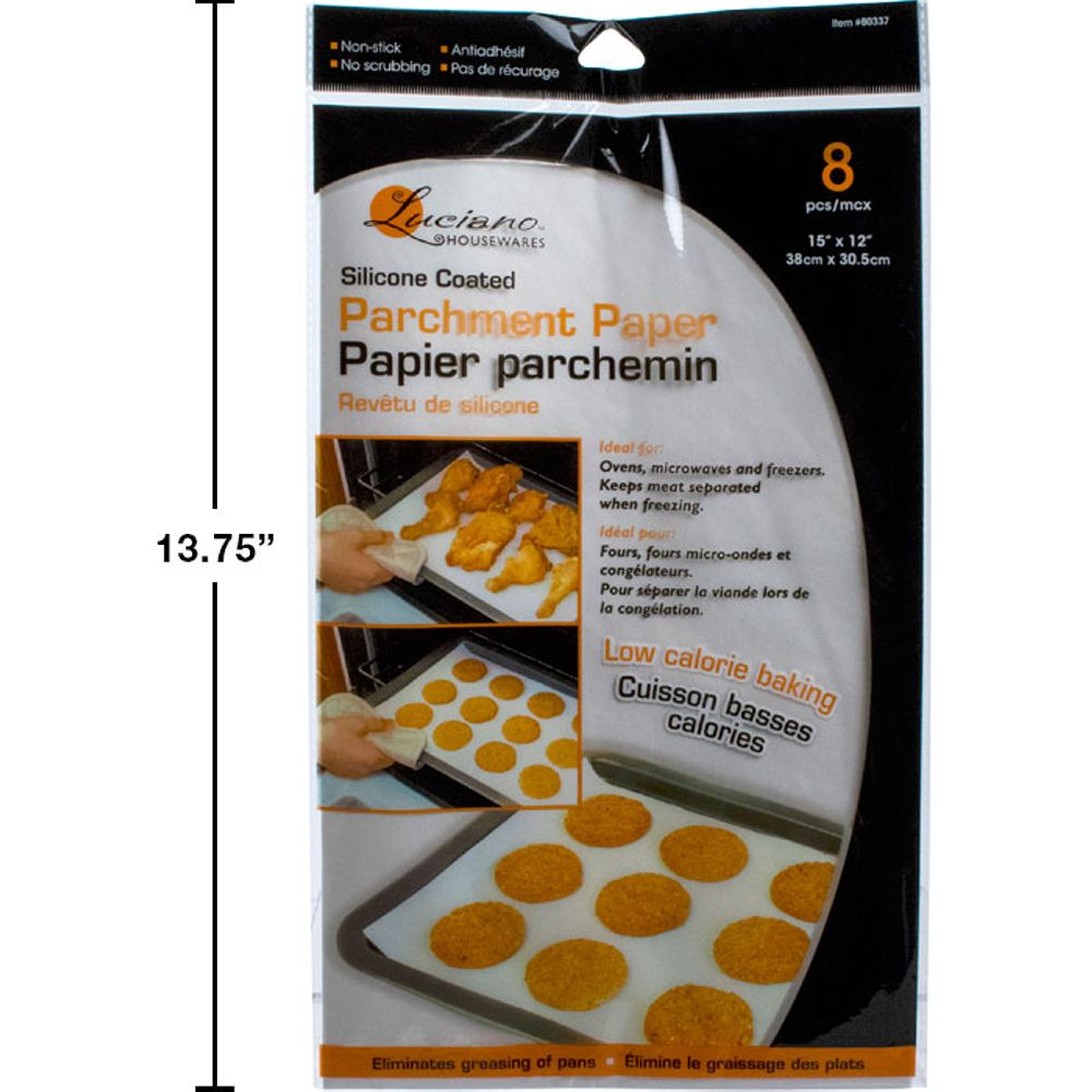Luciano, 8 piezas de papel pergamino para cocinar 15 x 12 ", recubierto de silicona anti adherente