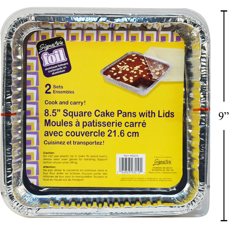 Juego de 2 moldes y tapas para pasteles cuadrados de papel de aluminio, 8 5/8 x 8 5/8 x 1 1/2 ".