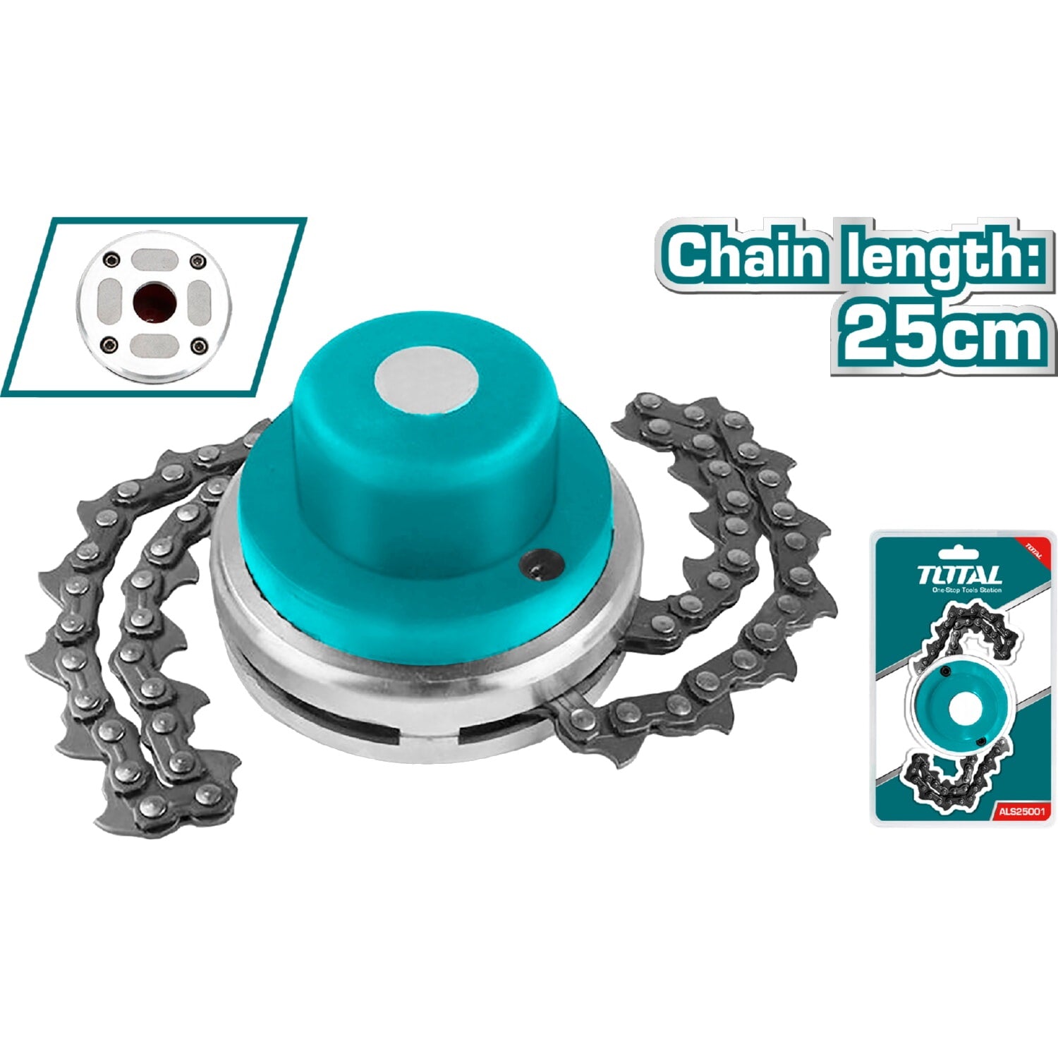 Cabezal de Cadena para cortagrama. Longitud:25 cm. Longitud saliente: 12.5 cm