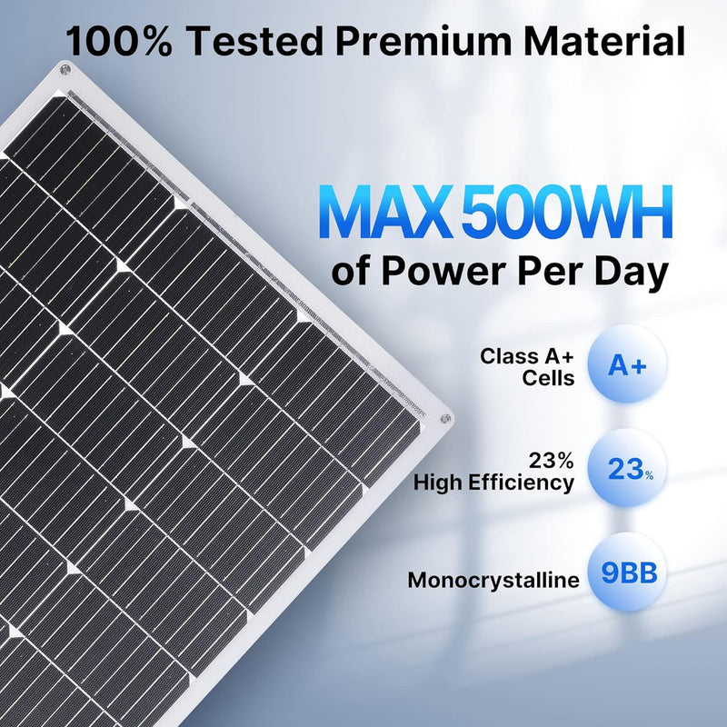 Panel solar de 100W, monocristalino flexible, ultradelgado, para RV, barcos o autos.