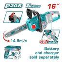 Motosierra de 16" 40V Motor sin escobillas. Usa 2 baterias 20V Batería y cargador por separado.
