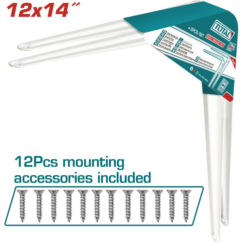 Soportes de Repisas 12x4" Esp. 1.2mm. 6 puntos de fijación. Cap. 30Kg (por par). Set de 2 piezas. Pie de amigo escuadras