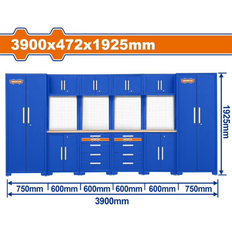 Armario Gabinete para Herramientas. 3900x472x1925mm. 10 piezas. Ideal en taller o bodega.