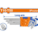 Llaves Torx de brazo largo de 9 piezas. T10-T50. Cr-V (Juego)