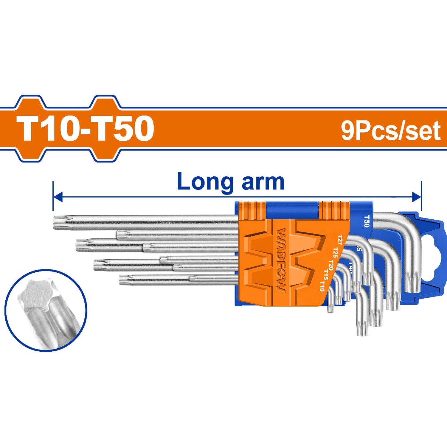 Llaves Torx de brazo largo de 9 piezas. T10-T50. Cr-V (Juego)