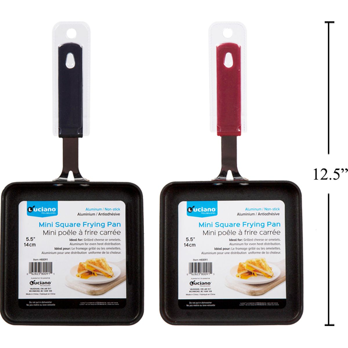 Mini sartén cuadrada Luciano, 5.5 "Alum., Antiadherente  (1pza) (colores variados al azar)