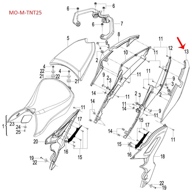 Covertor trasero superior izquierdo blanco con calcomanias (TNT25)