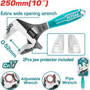 Llave Ajustable 2 en 1 de 10" Función llave para tubos. Apertura extra amplia: 0-52mm Cr-V