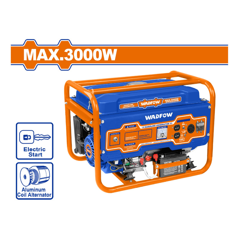 Generador a Gasolina 3000W 110-120V Frec. nominal: 60Hz  Veloc. 3600rpm Motor: 4 tiempos. (encendido con llave)