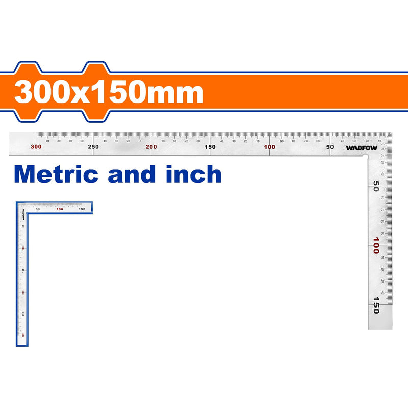 Escuadra Angular de Acero Inoxidable de 300x150mm(12"x6"). Mide metros y pulgadas.